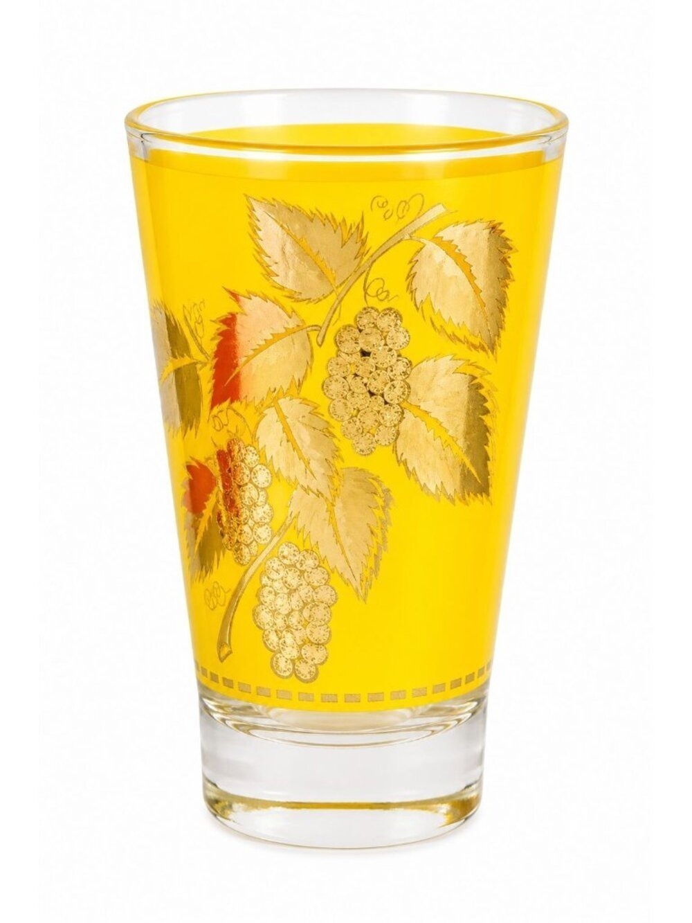 Vintage Libbey Yellow Grape Leaf Glass, Gold Leaf Barware, Mid Century Cocktail